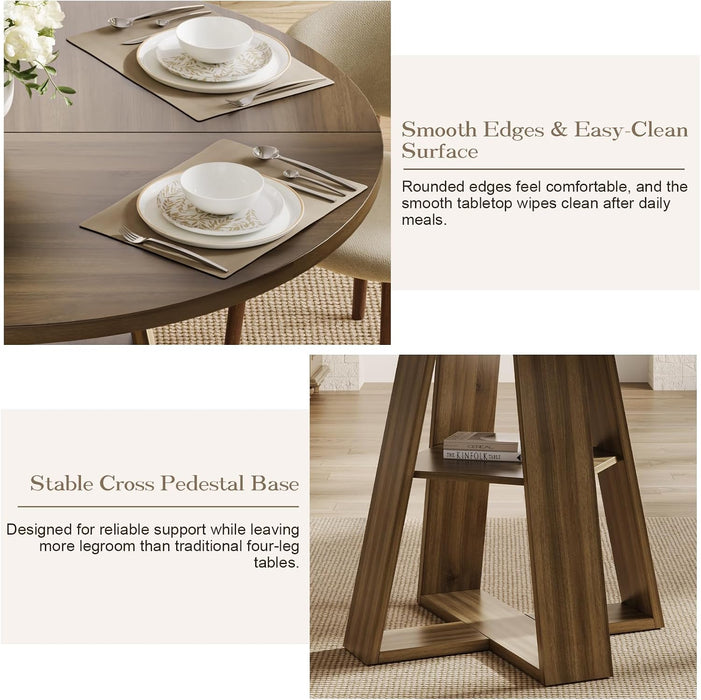 47.2 Inches round Dining Table for 4 to 6 with Open Storage Space,Walnut