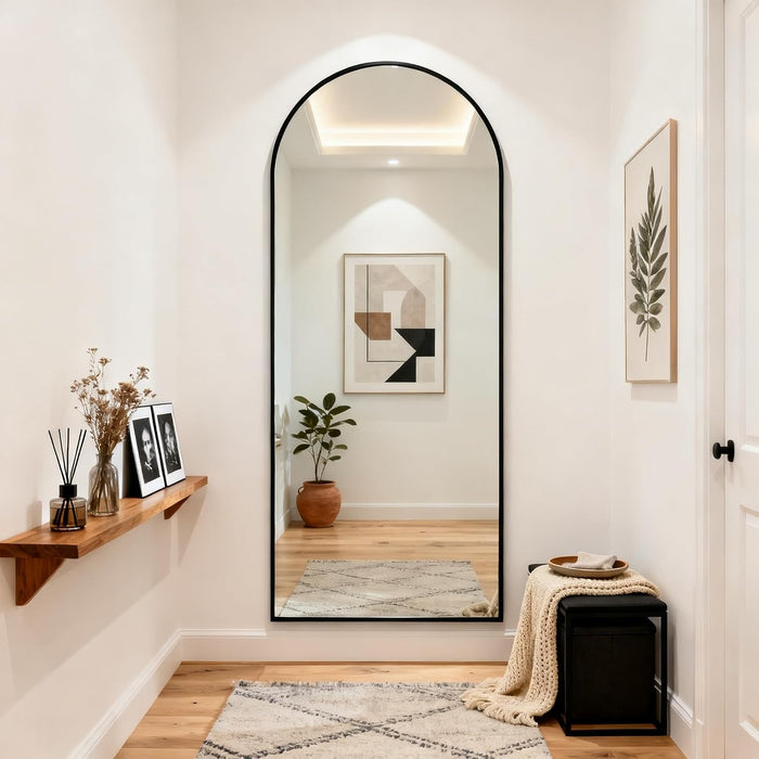 Arched Full Length Mirror 56"X21" Leaning Hanging Decor Black