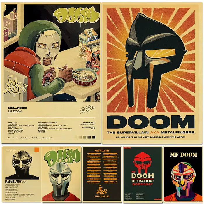 MF Doom Madlib Poster Retro Poster Painting Hip Hop Rap Music Album Star Picture Wall Art for Living Room Home Decor