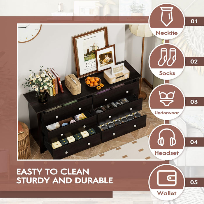 Black Dresser for Bedroom with 6 Drawers, 47.2" Chest of Drawers