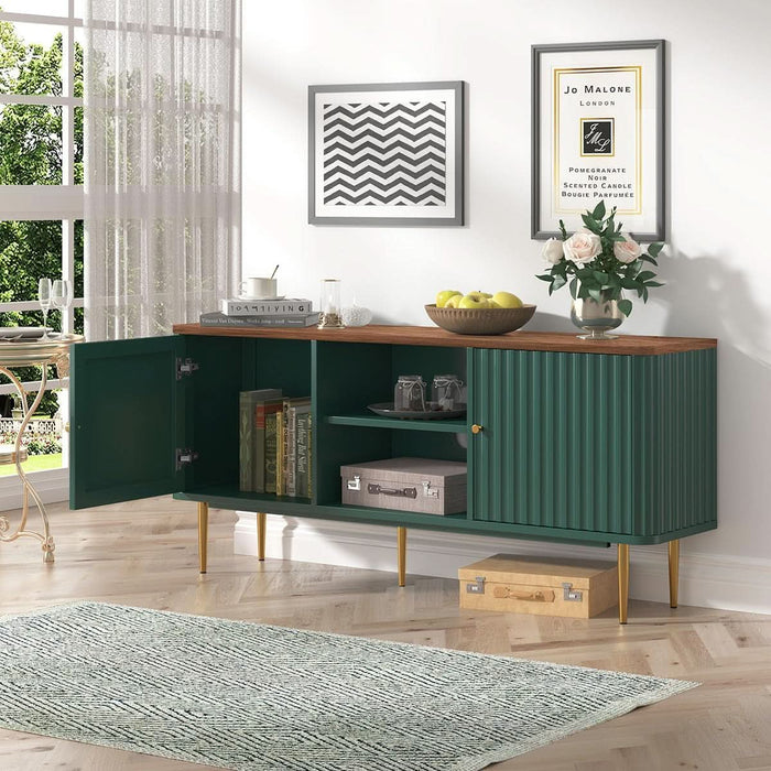 55” Fluted TV Stand, Mid Century Modern Green TV Stand for 55/60/65 Inch TV, Entertainment Center with Storage, Television Stands, TV Console, Media Console for Living Room, Bedroom (Green)