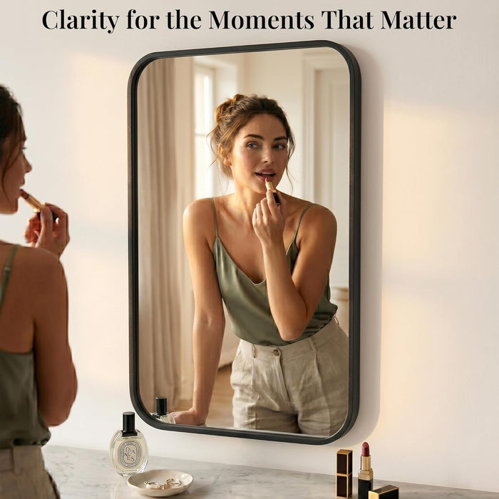 2-Pack 22X30 Inch Matte Black Rounded Rectangle Vanity Mirrors