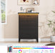 5 Drawer Dresser for Bedroom with Charging Station and LED Lights, Farmhouse 44.9" Tall Chest of Dresser with Large Storage, Rubst Wood Construction for Living Room, Hallway & Entryway, Black