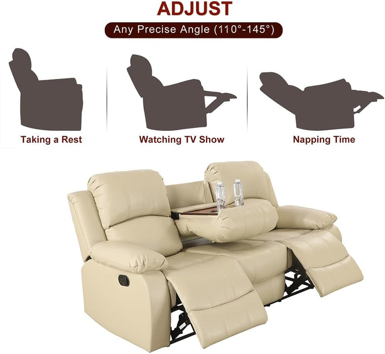 Living Room Furniture Set Leather Recliner Sofa Set Loveseat Chair Furniture Sofa Set for Living Room/Small Space/Rv/House/Office/Theater Seating (A-Beige Leather,Sofa(3Seater))