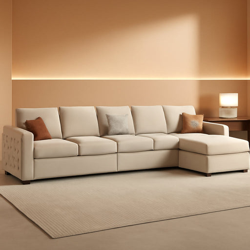 Sleeper Sectional Sofa with Storage Chaise U Shaped Sectional Couch for Living Room, Velvet Sleeper Sectional Couch with Pullout Bed, Beige