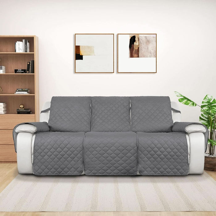 Water Resistant Reversible Sofa Covers for Reclining Sofa - Non Slip Split Recliner Couch Cover for 3 Cushion Couch, Washable Furniture Protector for Kid, Dog (3 Seat, Gray/Light Gray)