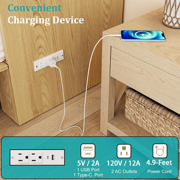 Murphy Bed Queen with Storage & Charging Station, Murphy Cabinet with Foldable Panel, Noisy Free, for Guest Bedroom, Living Room, Office, Distressed,Natural