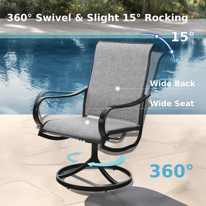 Patio Dining Set for 4, All Weather Outdoor Furniture Set with 4 Sling Swivel Chairs, 1 Square Metal Table, Light Grey Fabric