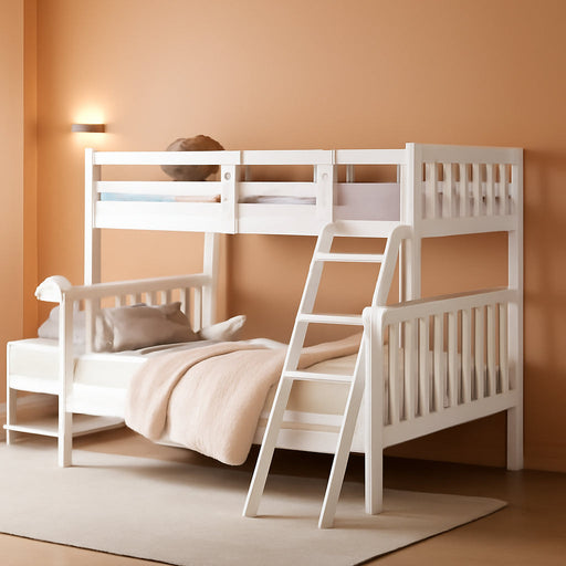 Convertible Twin over Full Bunk Bed for Kids Children Teens Adults, Solid Wood Bunk Bed Frame with Ladder and Guard Rail Space Saving Beds Frames for Bedroom (Mattress Not Included)