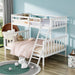Convertible Twin over Full Bunk Bed for Kids Children Teens Adults, Solid Wood Bunk Bed Frame with Ladder and Guard Rail Space Saving Beds Frames for Bedroom (Mattress Not Included)