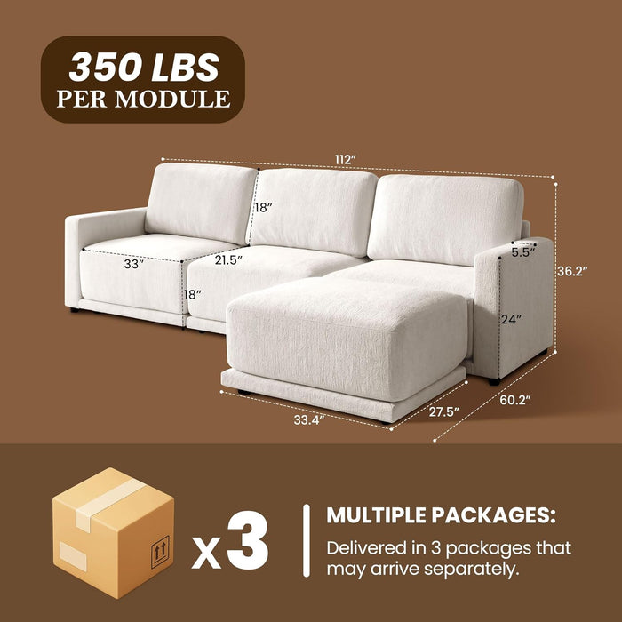 112Inch BeigeTone Modular Sectional Sofa With Ottoman