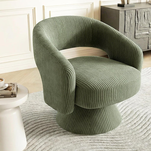 Green Corduroy 360 Degree Swivel Armchair Cushioned