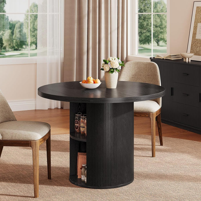 41-78 Inch Extendable Dining Table for 4-8, Fluted Expandable Kitchen Table with Storage, 2 Leaf, Mid Century Modern Oval Dinner Tables for Dining Room, Kitchen, Living Room, Black