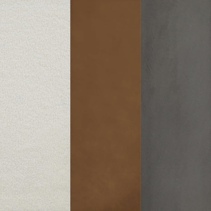 Aspen Queen Bed Headboard, Boucle Upholstered Headboard with Leather Straps and Black Matte Metal Frame, White/Black