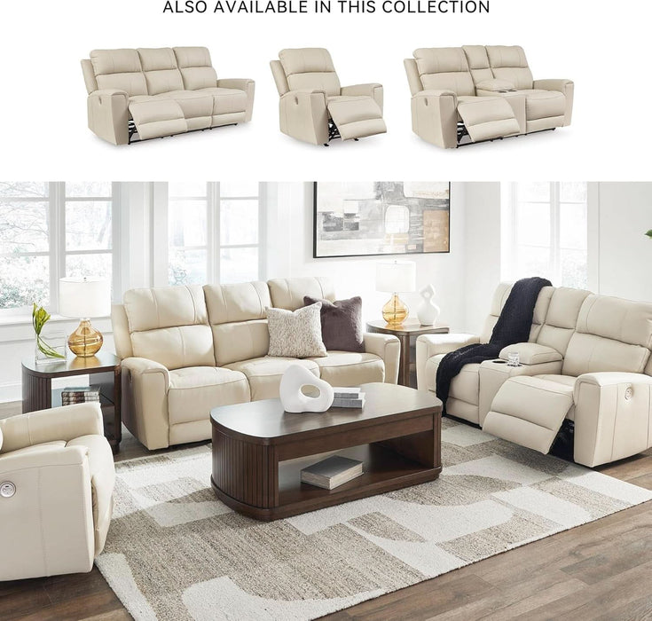 Dahlmoore Modern Leather Match Power Reclining Sofa with USB Ports, Beige