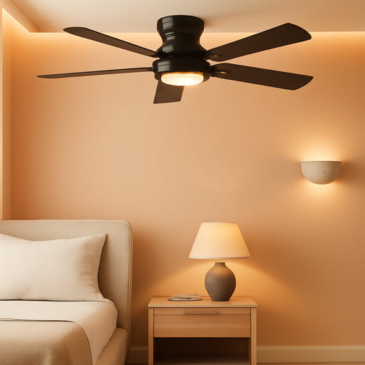 Ceiling Fans with Lights, 52'' Low Profile Ceiling Fan with Light and Remote/App Control, Dimmable, Qiuet DC Motor, Flush Mount Ceiling Fan for Indoor Bedroom Living Room, Black