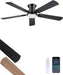 Ceiling Fans with Lights, 52'' Low Profile Ceiling Fan with Light and Remote/App Control, Dimmable, Qiuet DC Motor, Flush Mount Ceiling Fan for Indoor Bedroom Living Room, Black
