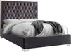 Lexi Collection Modern | Contemporary Velvet Upholstered Bed with Deep Tufting, Polished Chrome Stainless Steel Frame and Legs, Queen, Grey