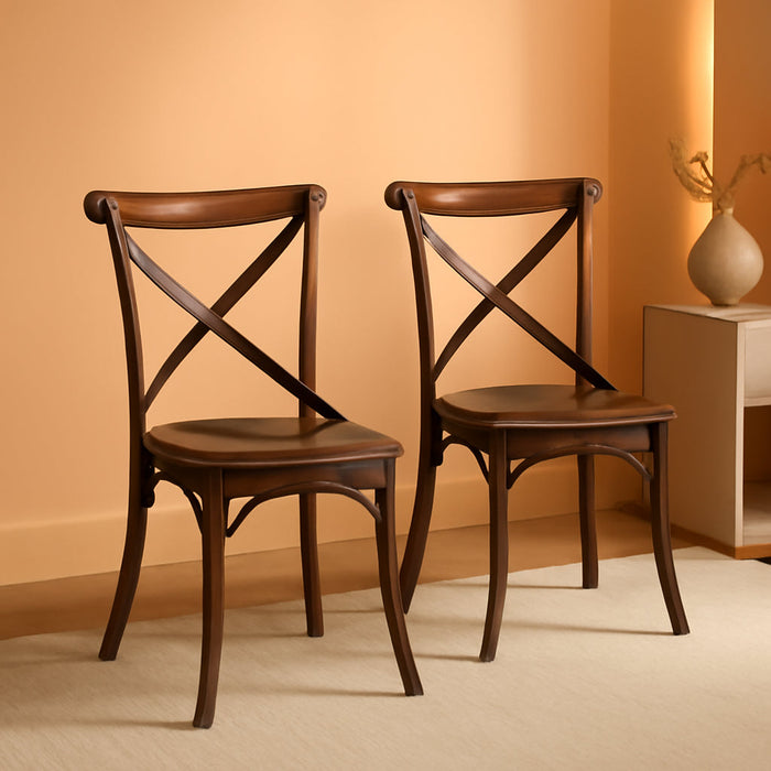 Set of 2 Cross Back Chair, Dining Chair Furniture 2-Pack, Sturdy X-Back Chair Wooden Chairs for Kitchen, Dining Room- Dark Oak & Black