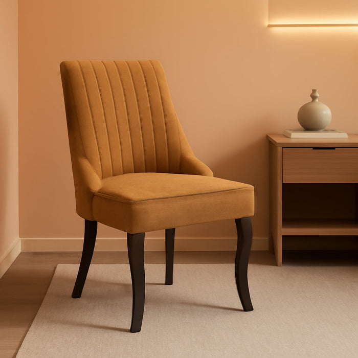 Linen Dining Chairs Set of 4,Comfy Fabric Upholstered Accent Chairs for Kitchen Living Room,Channel Tufted Dining Room Chairs with Curved Solid Wood Legs(Yellow)