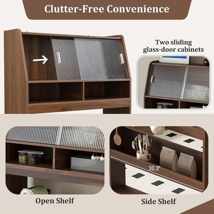 Sideboard Buffet Cabinet with Foldable Dining Table, Multifunctional Cupboard with Storage Shelf and Hooks, for Small Places,Studio, Apartment