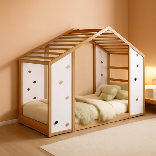 Twin Size Montessori NaturalWhite Floor Bed JungleGym