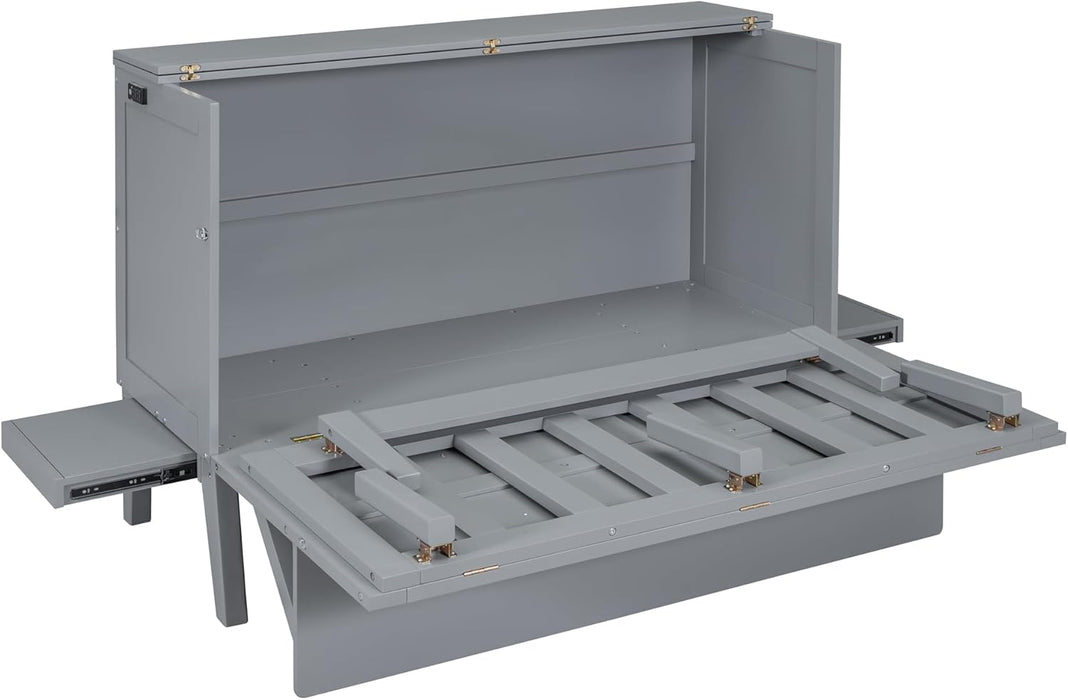 Murphy Bed Chest Queen Size,Cabinet Hideaway Bed with USB Port and Removable Shelves on Each Side,Wood Wall Can Be Folded,Platform Bedframe for Kids Bedroom,Student Dorms,Gray