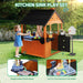 Kids Outdoor Playhouse with Sink Toys, Picnic Table, Mailbox, Spacious Wooden Toddler Playhouse for Backyard Kids 3-8Y DIY Room with Flowerpot Holders, Plastic Basin (Light Brown)