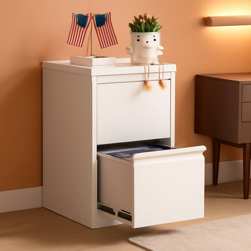 2 Drawer File Cabinet with Lock,Filing Cabinets for Home Office,Metal Small File Cabinet for Letters/Legal/A4 Size, Assembly Required,White 2 Drawer-15 W