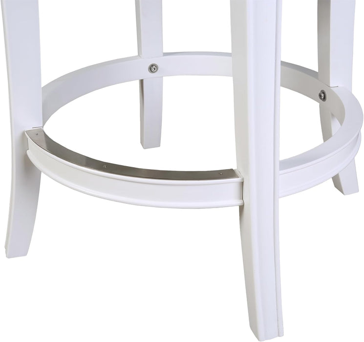 Pasha 31" Bar Stool, White Wood with Gray Faux Leather Seat and Back