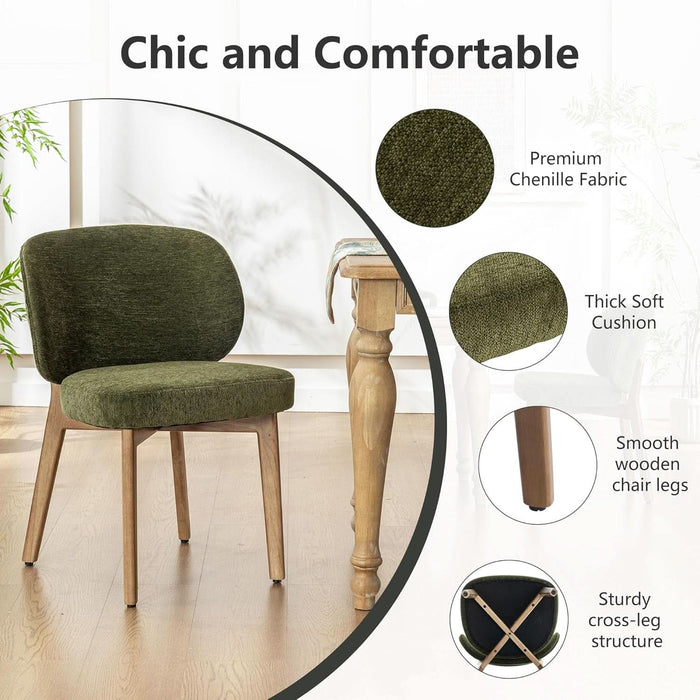 Dining Chair with High Back Single Mid Century Modern Kitchen Chair Boucle Fabric Upholstered Armless Accent Chair 20" Wide Padded Seat with Wooden Legs for Living Room Bedroom Green