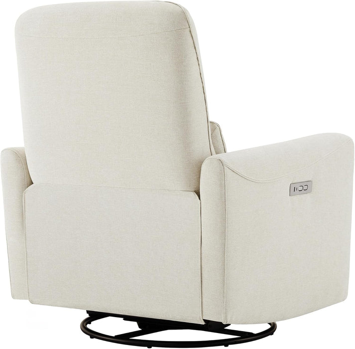 Power Recliner Chair Swivel Glider, FSC Certified Upholstered Living Room Nursery Reclining Sofa Chair with Lumbar Support, Linen