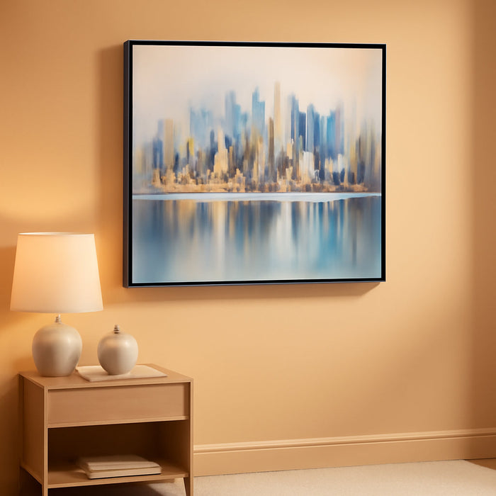 DUNHUANG ART New York City Skyline Abstract Art - Modern Manhattan City View Painting for Home Decor - Large Framed Cityscape Wall Art 20"X40"