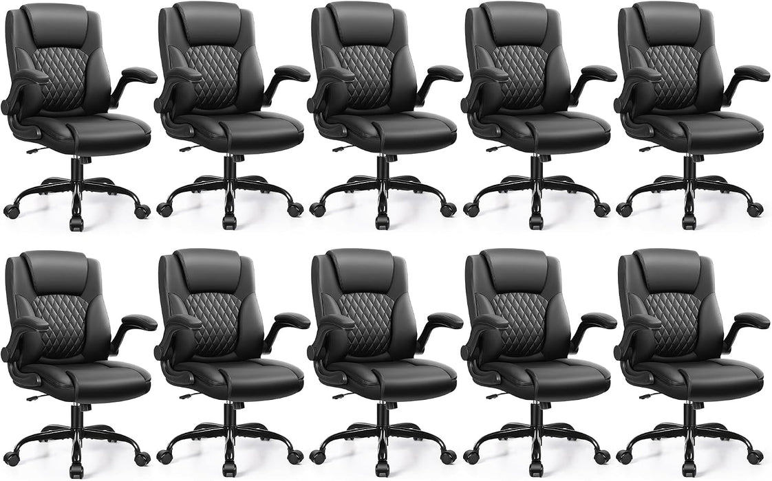 Leather Office Chair, PU Home Computer Desk Chairs with Ergonomic Back Support, 360°Swivel Free，Small Gaming Chair with Wheels and Adjustable Armrests, for Short People Use