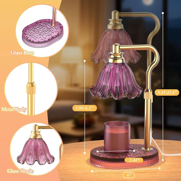 Candle Warmer Lamp with Adjustable Height - Flameless 4-Level Dimmable Wax Warmer, Timer Function & Stylish Design in Multiple Colors(Pink)