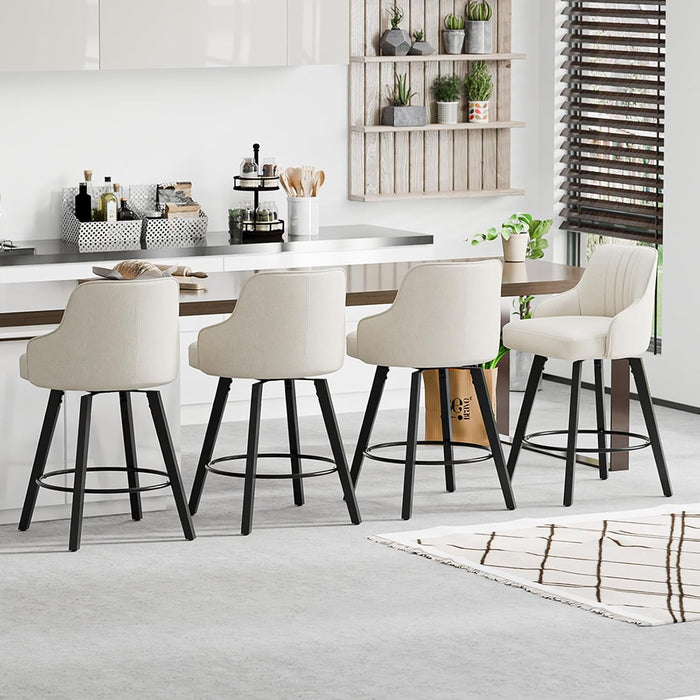 26" H Swivel Barstools Counter Height Bar Stool Set of 2, Beige | Linen Fabric Upholstered, Modern Counter Stool with Back, Kitchen High Chairs, Solid Wood Legs, Easy to Install