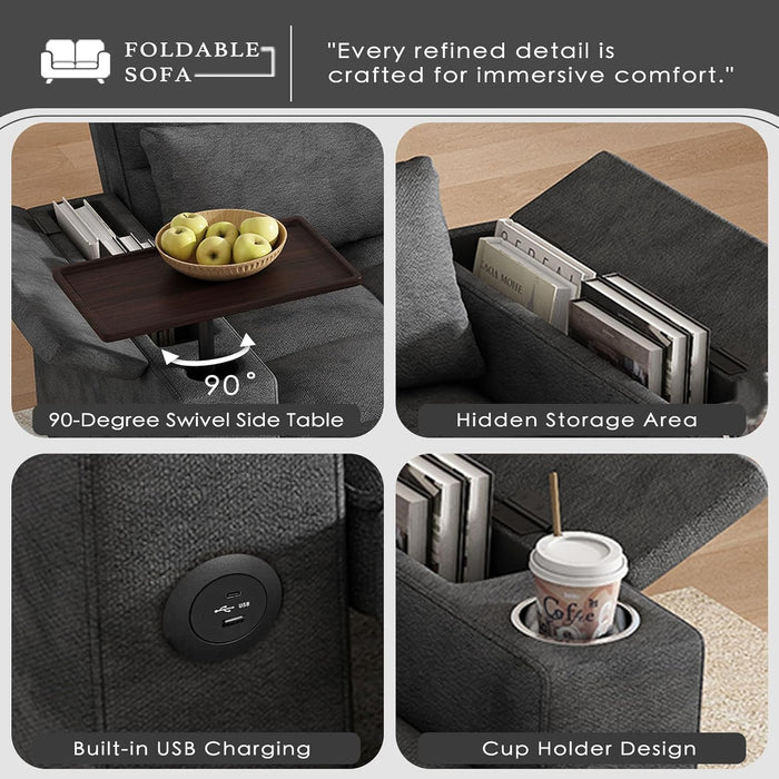 65Inch Grey Chenille Convertible Sleeper Sofa Table