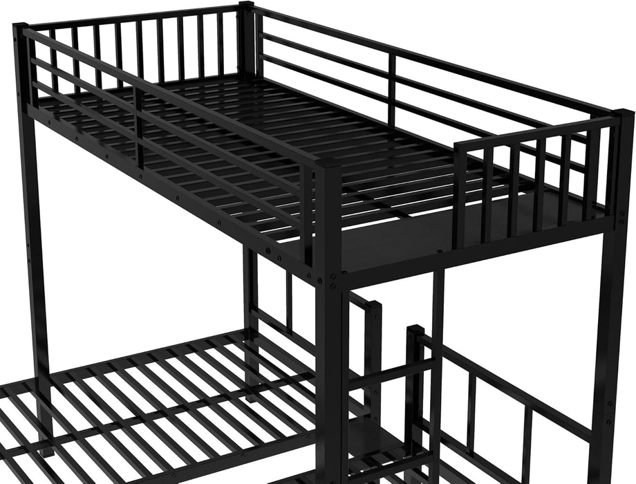 Twin over Twin over Twin Bunk Bed for 3 Kids, Heavy Duty Triple Bunk Bed with Guardrails and Ladder, Twin over Twin over Twin Triple Bunk for Kids, Teens, Black