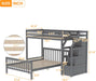 Twin over Full Bunk Bed with Stairs, Solid Wood Bunk Bed with Storage for Kids Teens Adults (Gray)