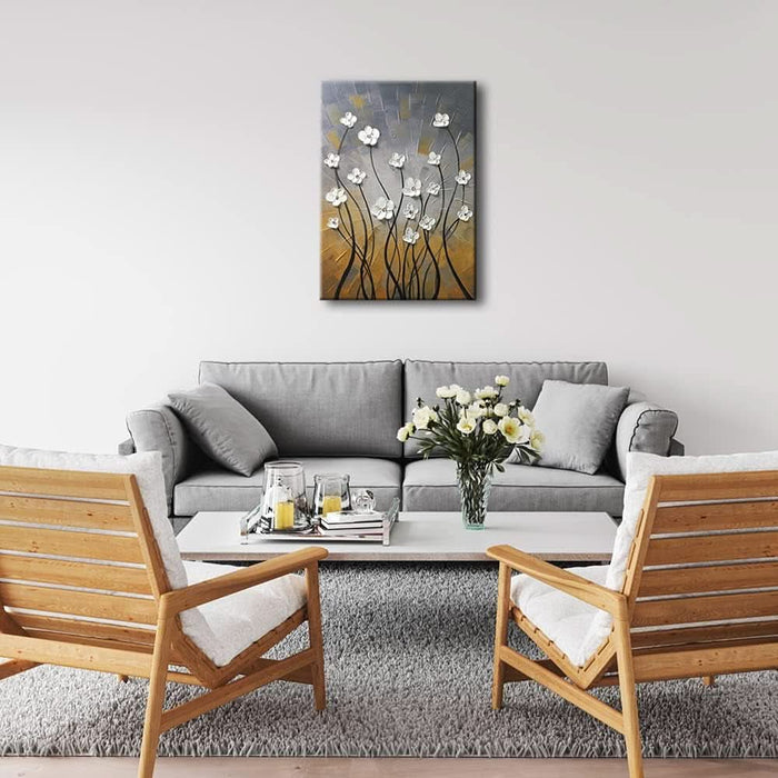 Morning Dancing 100% Hand Painted Floral Oil Paintings Canvas Wall Art Modern Stretched and Framed Grace Abstract Flowers Artwork Ready to Hang for Living Room Home Decorations Wall Decor