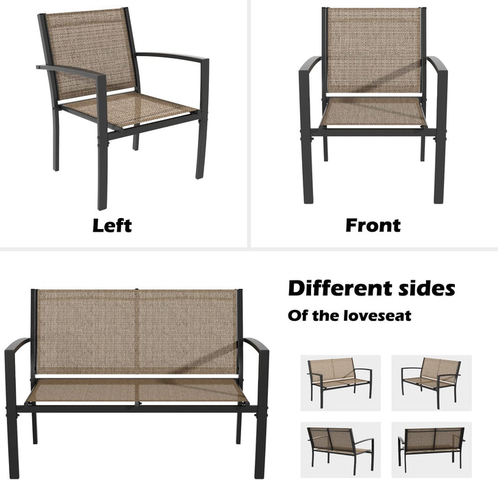 4 Pieces Patio Furniture Set, Outdoor Conversation Sets for Patio, Lawn, Garden, Poolside with a Glass Coffee Table, Brown