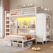 Bunk Bed Twin over Twin with Hall Tree, Charging Station and LED Lights, L-Shaped Bunk Bed with Desk, 5 Storage Drawers, Twin Bunk Beds with Guardrail & Stairs, No Box Spring Needed, White