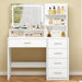 Makeup Vanity Desk with Liighted Mirror, Vanity Desk with 5 Drawers & Storage Shelves, Vanity Table, 3 Color Modes & Adjustable Brightness Dressing Table, Bedroom