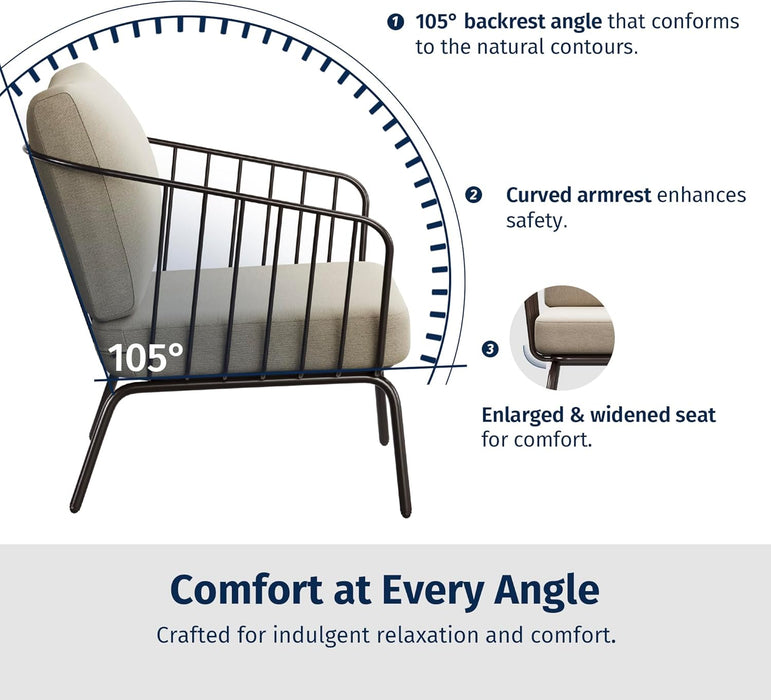 4-Piece Plaza Patio Furniture Set, Outdoor Furniture with Thick Cushion Sofa and Coffee Table, Modern Patio Conversation Set for Garden, Backyard and Porch, Brown & Beige