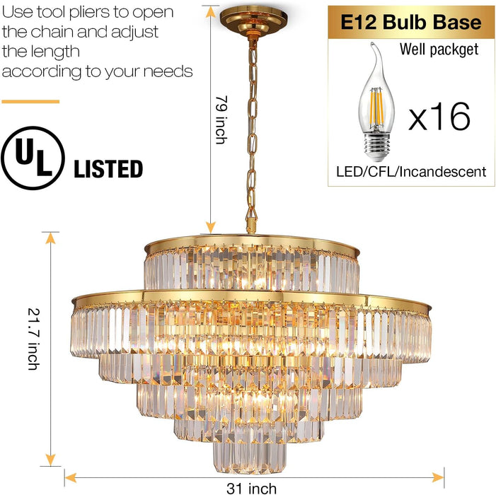 31-Inch Matte Elegant Gold Chandelier Pendant Lighting