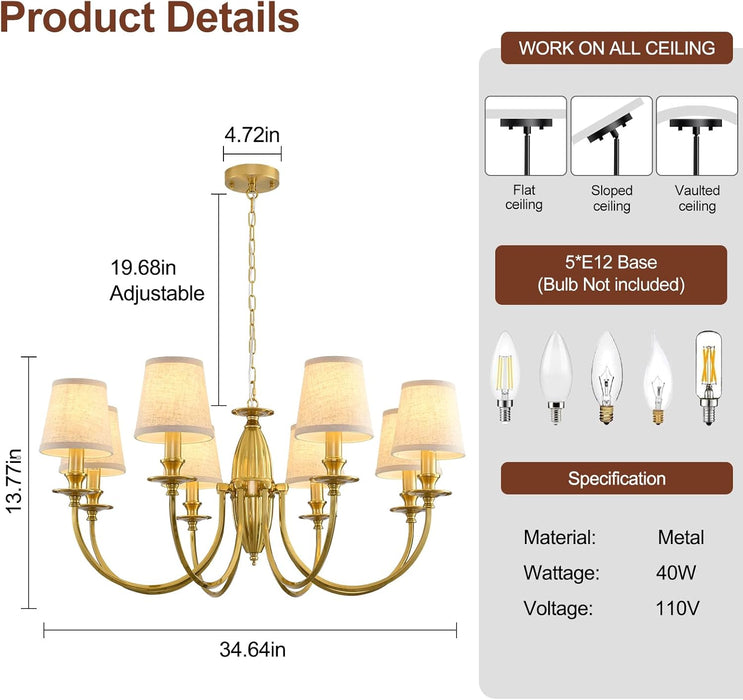 34.6in EightLight Chandelier Over Table Fixture LivingRoom