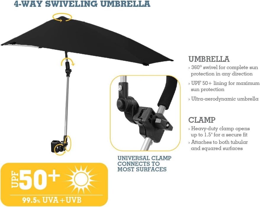 Versa-Brella UPF 50+ Personal Sun Shade - Portable Umbrella for Sports & Outdoors - Secure Clamp, 360-Degree Swivel Adjustable Position for Maximum Sun Protection - Compact with Carry Case