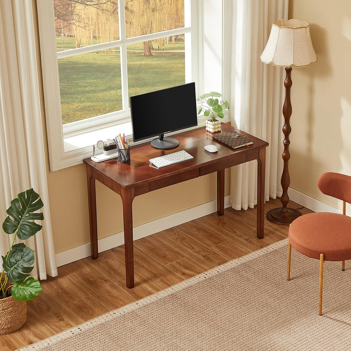 Solid Wood Computer Desk with Drawers (Black Walnut Color, 47.2Inch)