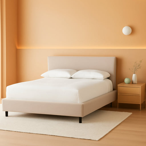 Home Carter Contemporary Beige Linen Bed, Queen