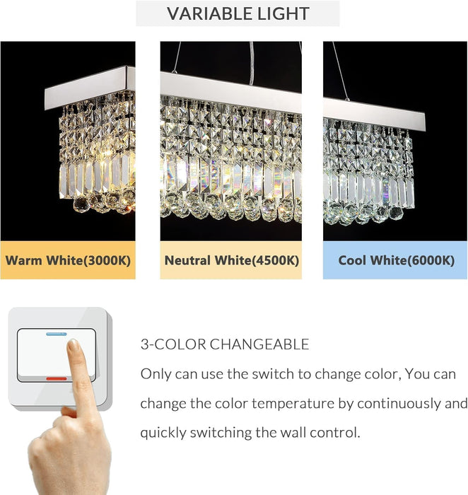 6-Light Modern Crystal Chandelier for Dining Room, Rectangular K9 Crystal Raindrop Chandelier, Rectangle Pendant Ceiling Light Fixture for Living Room Kitchen Island L31.5'' X W10'' X H10''